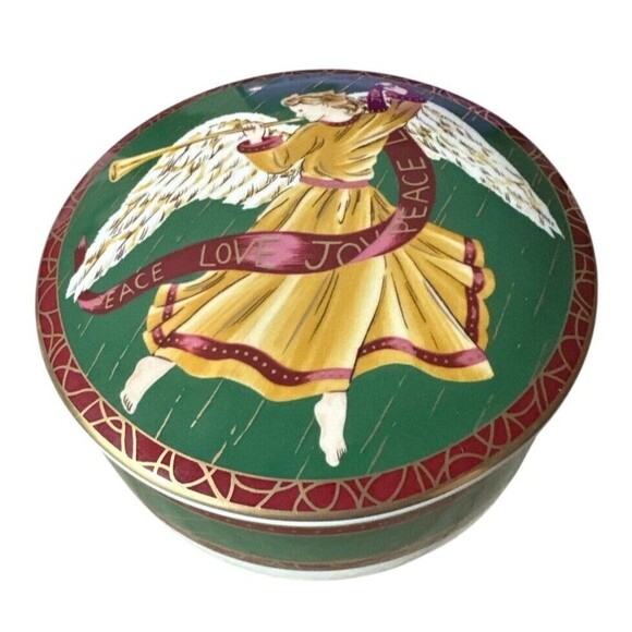 Mikasa Wings of Joy Christmas Trinket Box Porcelain 5'' Peace Joy Love Vtg 1990s - Picture 2 of 6